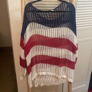 Red white and blue crocheted sweater